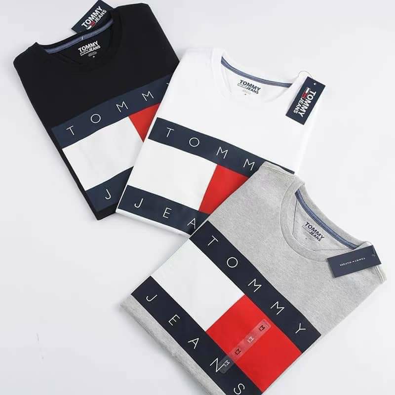 [HÀNG MỚI VỀ] ÁO THUN CỔ TRÒN TOMMY JEANS FLAG TRẮNG ĐEN - ÁO THUN COTTON IN HÌNH - HÀNG NHẬp KHẨU