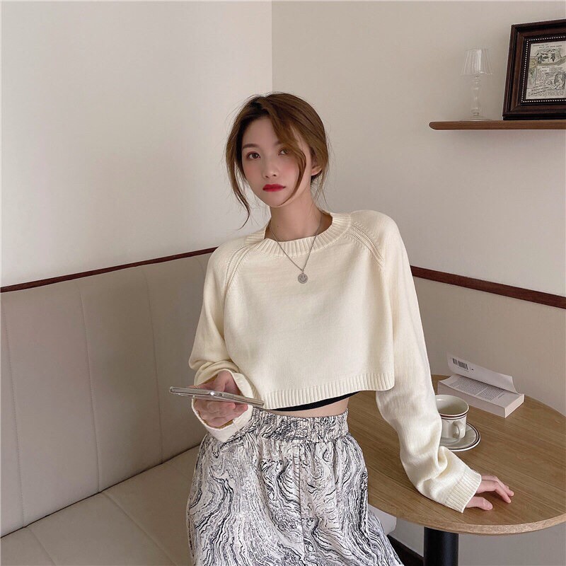 ÁO LEN CROPTOP 🎀[Có ảnh thật]🎀 TAY DÀI HỞ LƯNG DÂY ĐAN CHÉO ✨ PHONG CÁCH HÀN QUỐC QUYẾN RŨ DỄ THƯƠNG