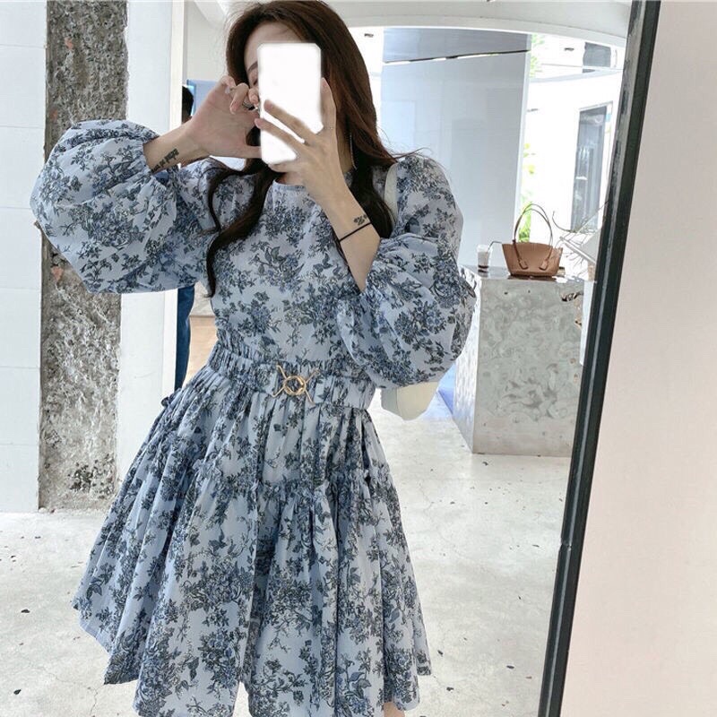 Pass thanh lý xiaozhaivn đầm chữ a tay dài hoạ tiết phong cách hàn quốc dành cho bạn
