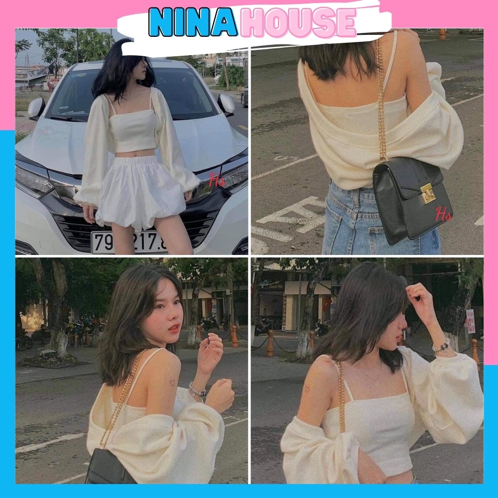 Set Áo Khoác Tay Bồng Kèm Quây Trắng Chất Liệu Chân Cua Sang Chảnh Và Sexy 427 - Nina House