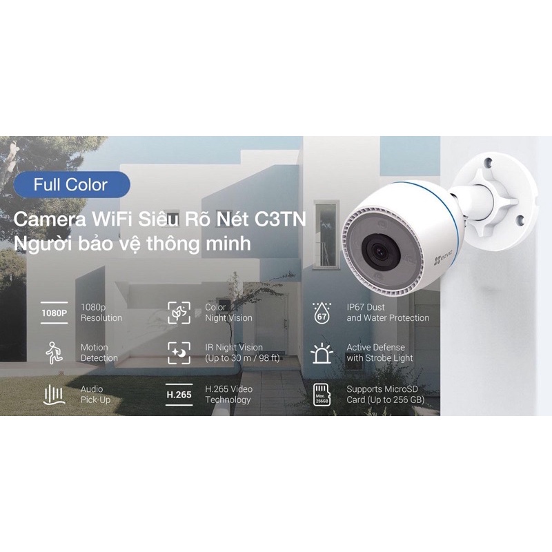 CAMERA WIFI NGOÀI TRỜI EZVIZ C3TN 1080P, Color. 3MP (2.0MP) CHÍNH HÃNG - BẢO HÀNH 24T