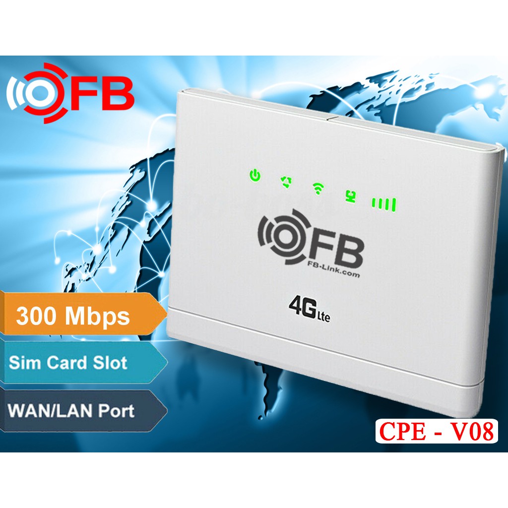 Bộ Phát Wifi Từ Sim 4G LTE FB-Link CPE-V08 (Chuyên dùng xe khách - 32 user - 2 cổng LAN)