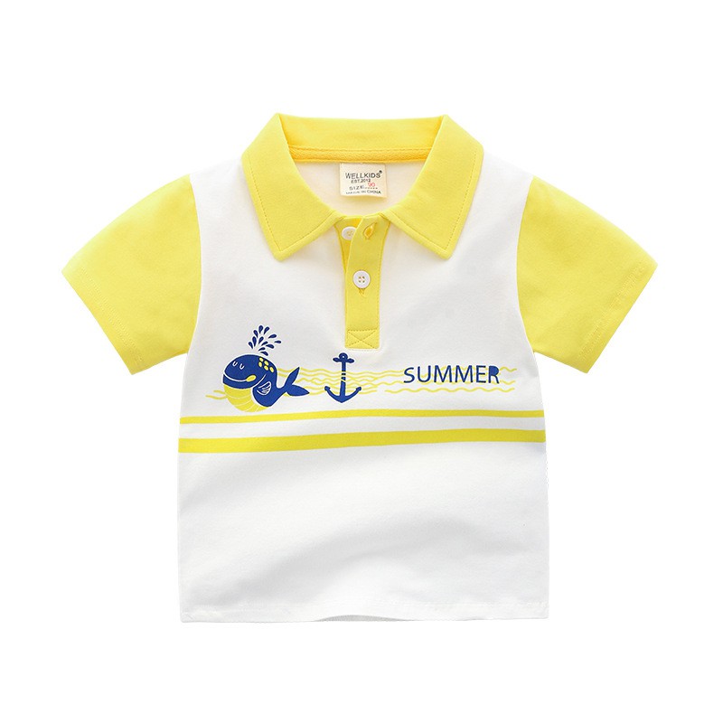 Áo Polo Cho Bé JOYBOY Họa Tiết Cá Voi Chất Cotton Xuất Âu Mỹ Hàn 053
