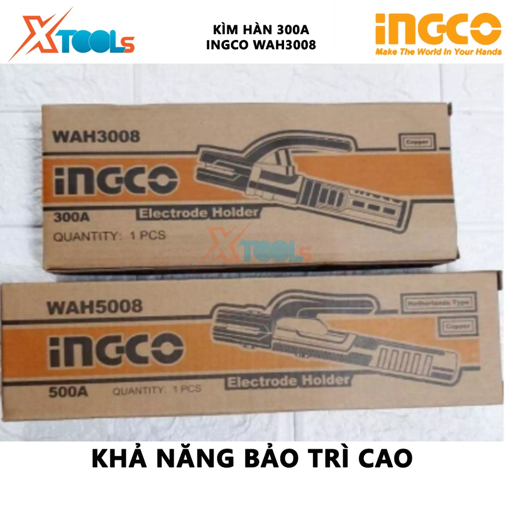 Kìm hàn INGCO WAH3008 | Kềm hàn điện Dòng điện định mức 300A, Phù hợp sử dụng cho máy hàn MMA của Total, Ingco, Thiết kế