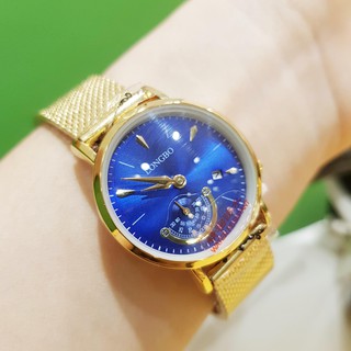 Đồng hồ nữ Longbo chính hãng dây titanium viền trắng kim xanh có lịch chống nước chống xước tuyệt đối Tony Watch 68