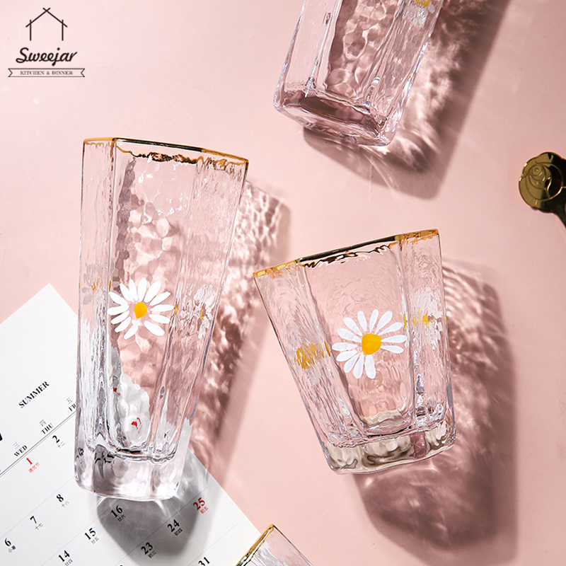 Ly thủy tinh SWEEJAR họa tiết hoa xinh xắn dễ thương