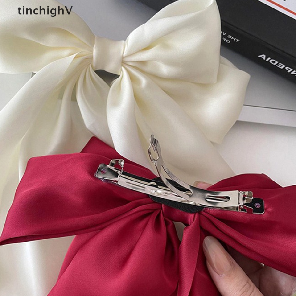 Kẹp tóc nơ ruy băng vải satin đơn giản thanh lịch