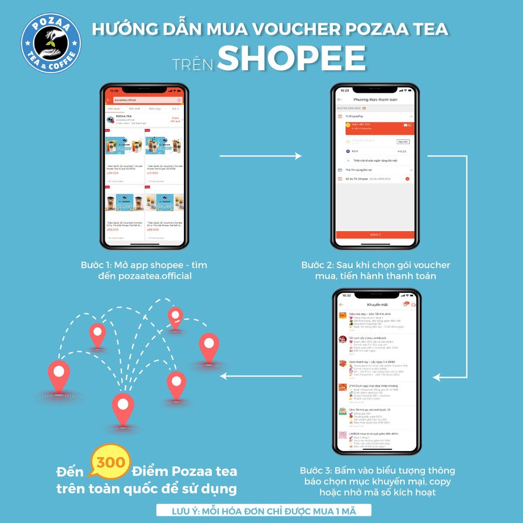 Toàn Quốc  Combo 03 ly Trà sữa Pozaa Tea bất kì size M