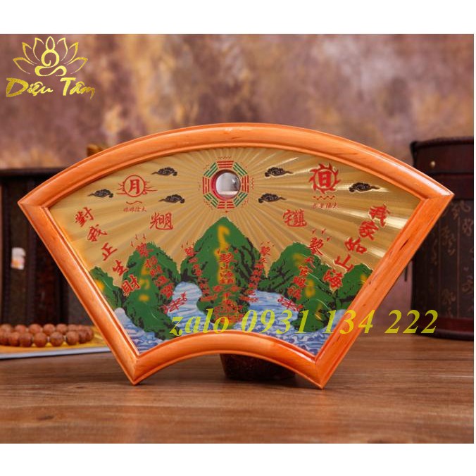 Tranh sơn hải trấn hình quạt phong thủy trang trí nhà cửa
