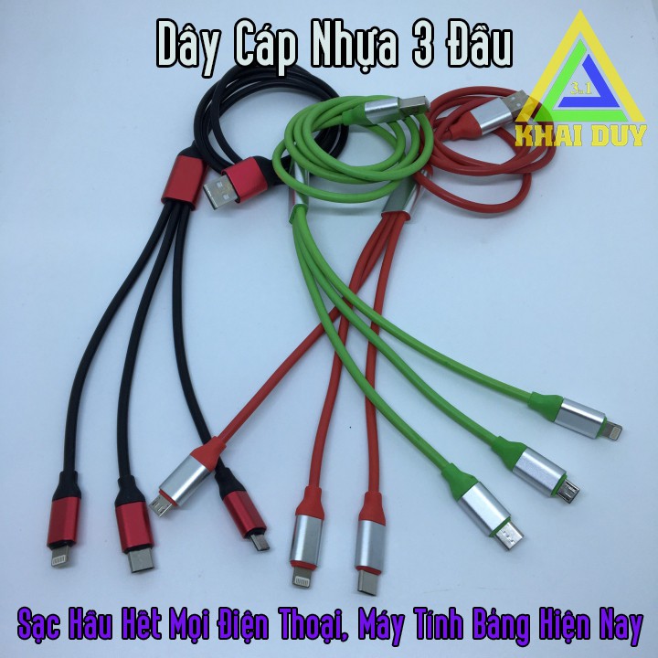 Dây Cáp Sạc 3 Đầu Sạc Hầu Hết Mọi Điện Thoại, Máy Tính Bảng Hiện Nay