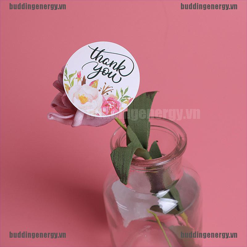 Bộ 120 Miếng Dán Giấy kraft In Chữ Thank You Và Hoa Tròn Dùng Trang Trí