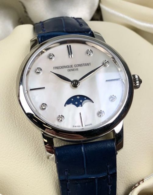 Đồng hồ nữ Frederique Constant dáng moonphase xanh sang chảnh