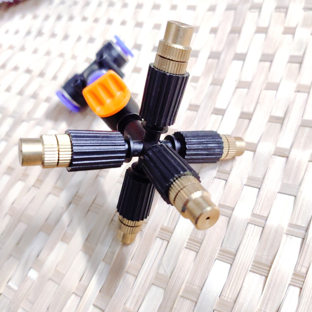 50 Béc tưới cây, phun sương 5 tia đồng, có van khóa đầu béc, kết nối ống 8mm