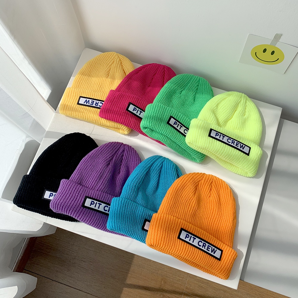 Mũ beanie dệt kim co giãn giữ ấm mùa thu đông có thể gập lại nhiều màu sắc cho bé trai và bé gái