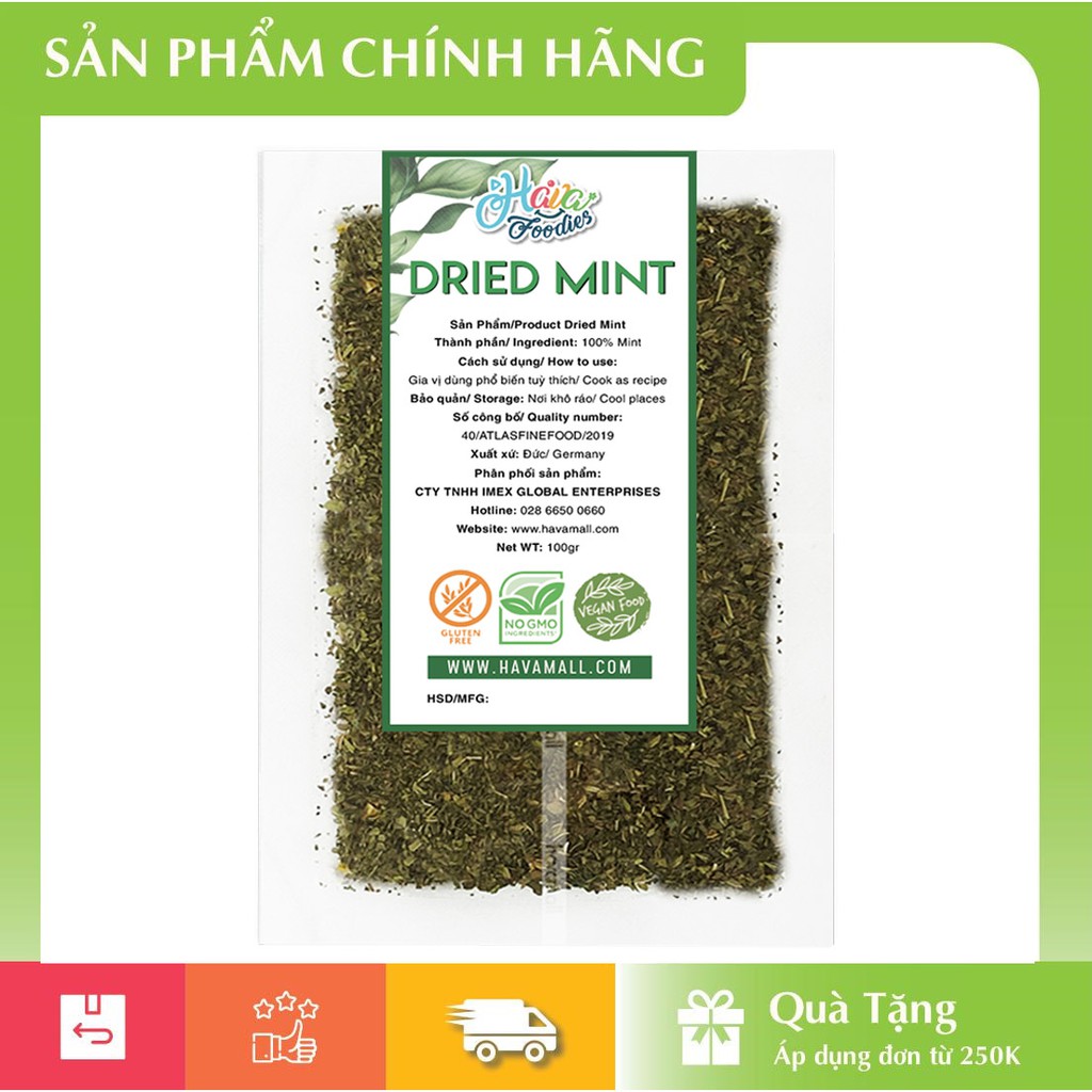 [HÀNG CHÍNH HÃNG] Lá Bạc Hà Sấy Khô Gói 100gr - Dried Mint