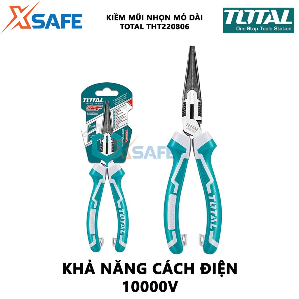 Kìm mũi nhọn mỏ dài  TOTAL THT220806 | kềm cao cấp Kích thước 8&quot;/ 160mm, Chất liệu bằng thép CR - V, đen bóng, Độ bền