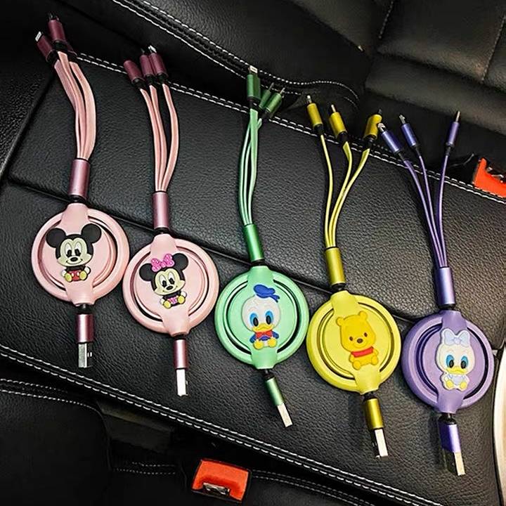 Cáp dữ liệu sạc nhanh Type C 3 trong 1 dùng trên xe hơi hình hoạt hình cho Android Huawei