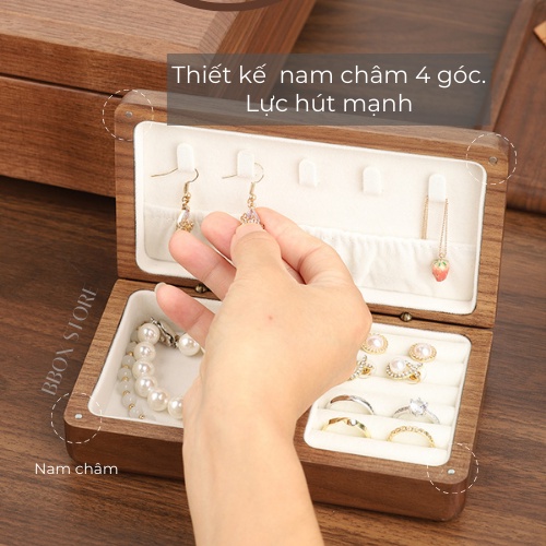 Hộp đựng trang sức, nữ trang chất liệu gỗ lót nhung cao cấp Bbox
