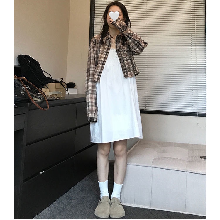 Đầm Hai Dây Mỏng Dáng Rộng Ngắn Màu Trắng Phong Cách Thời Trang