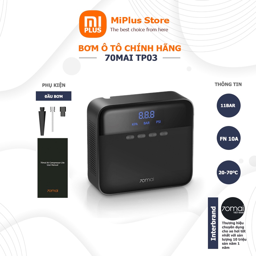 Bơm ô tô Xiaomi Mi70 Midrive TP03 Bơm điện đa năng áp suất lên đến 11Bar bơm căng trong 5 phút