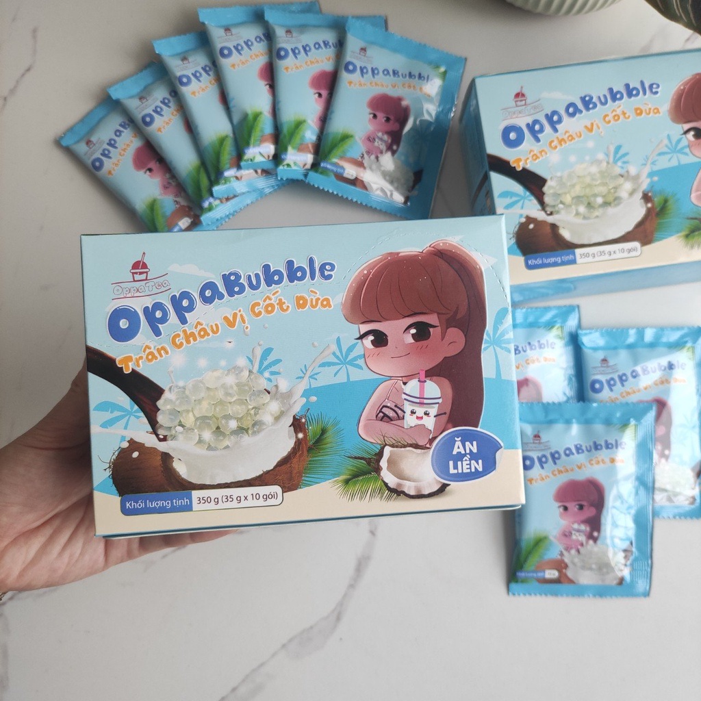 Trân Châu Cốt Dừa Ăn Liền Oppa Bubble Hộp 350g Nguyên Liệu Trà Sữa Pha Sẵn Topping Dùng Trực Tiếp