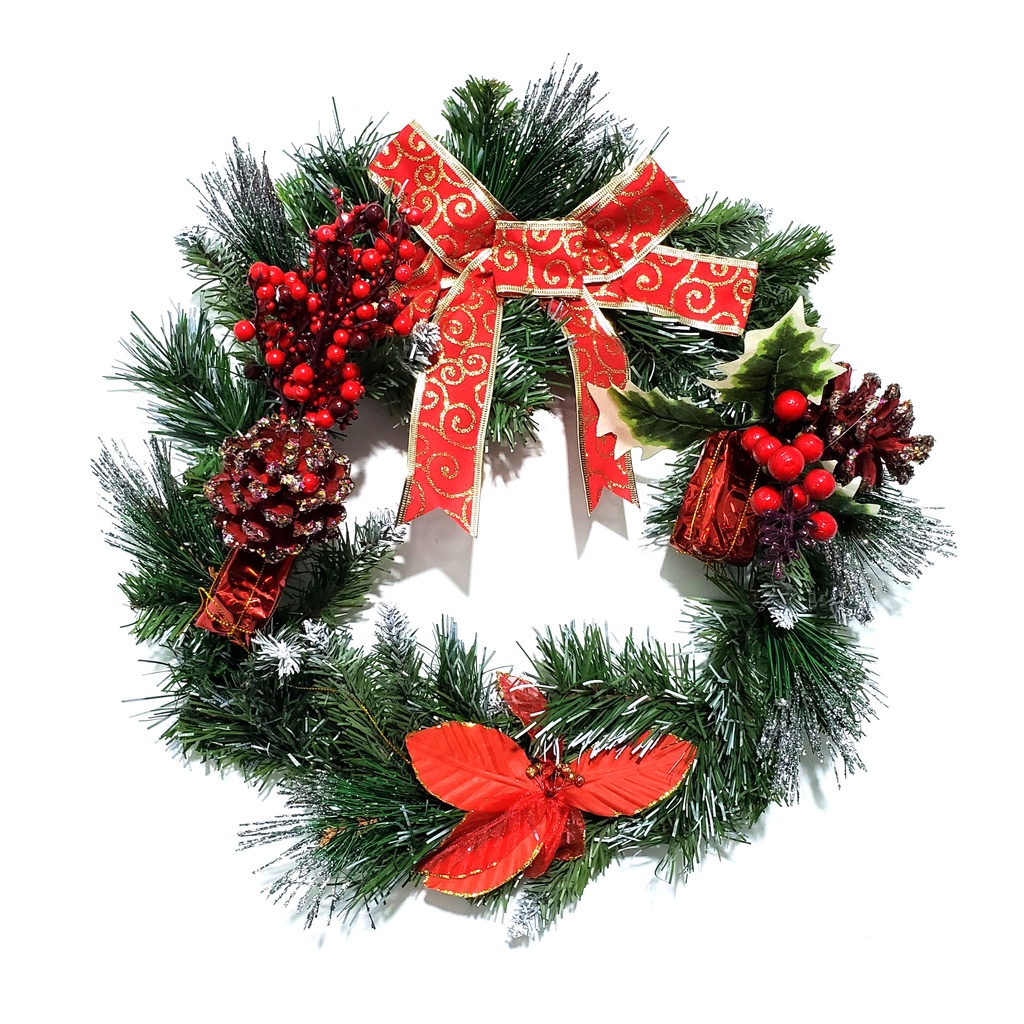 Vòng nguyệt quế giáng sinh treo cửa trang trí noel Gắn Trái Thông 4 Loại Lá hàng Việt Nam chất lượng cao
