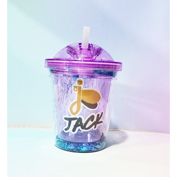 Cốc 2 lớp kim tuyến JACK J97 CNKI24 giữ nhiệt 2 lớp làm lạnh dễ thương 500ml