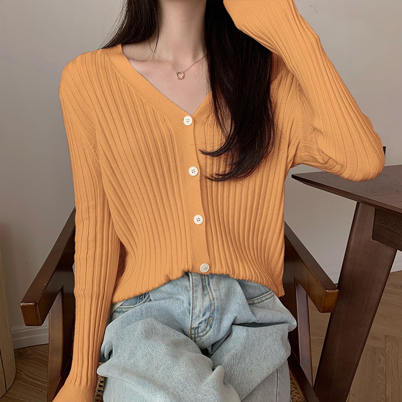 Áo Khoác Cardigan Tay Dài Cổ Chữ V Form Ôm Thời Trang Mùa Xuân