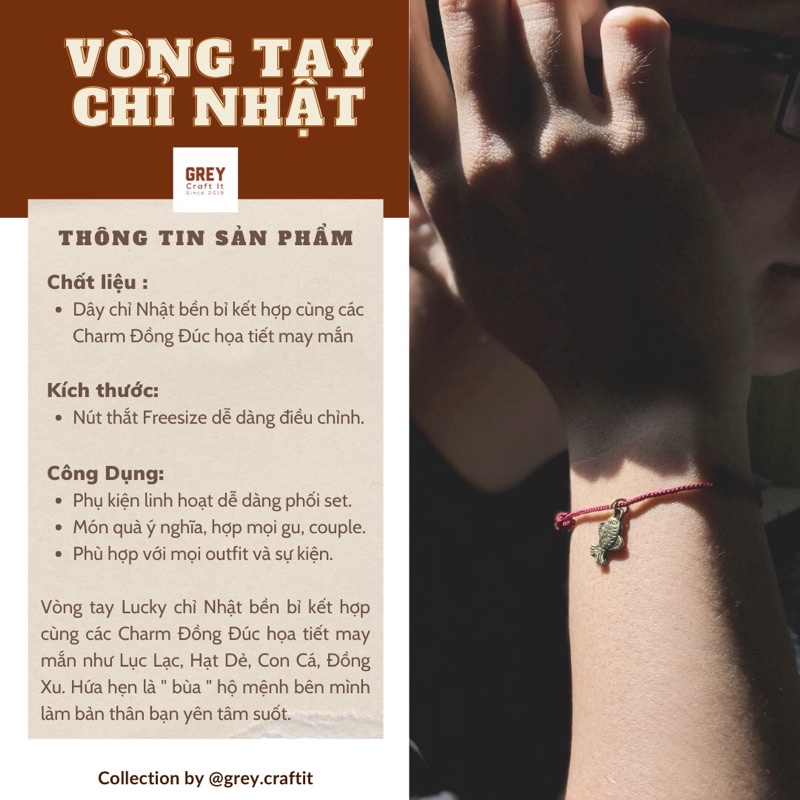 Vòng Tay An Lạc x Charm Đồng Đúc | Lục Lạc, Con Cá, Hạt Dẻ, Đồng Xu | Chỉ Nhật Bản siêu bền | Freeship & Order riêng