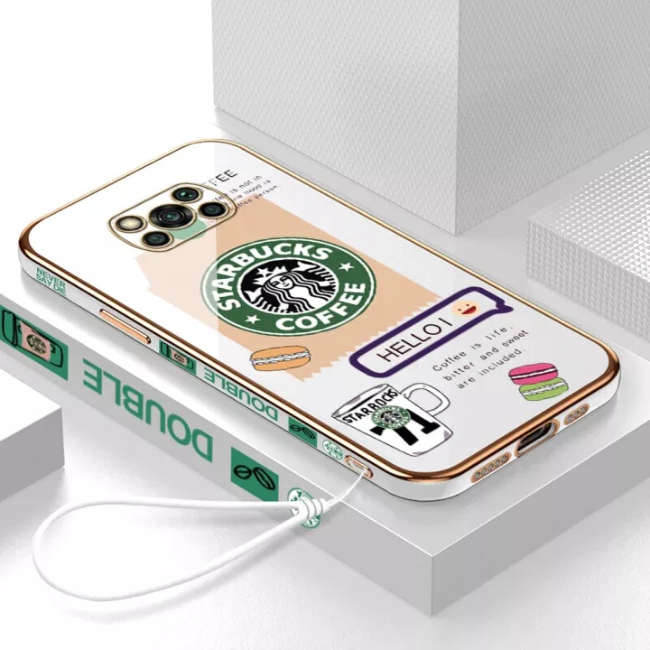 Ốp Điện Thoại Hình Vuông Mạ Chrome Họa Tiết Starbucks Cho Xiaomi POCO X3 X3PRO X3 NFC M3 Redmi 5PLUS Note5 Redmi10C 9A 9C 8 8A