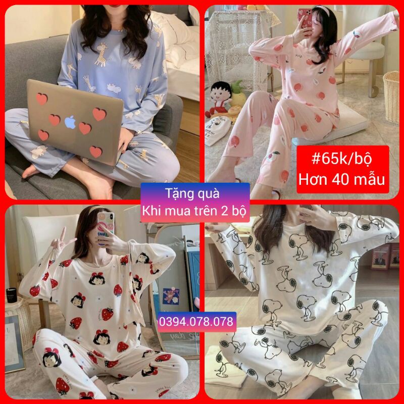 Bộ ngủ dài tay nhiều họa tiết hàng Quảng Châu