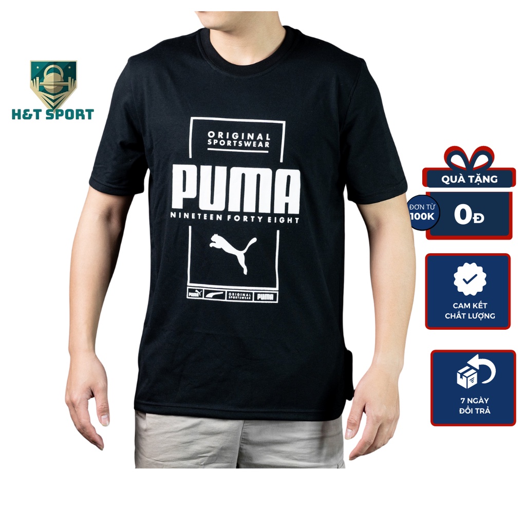 Áo Phông Nam Cổ Tròn PUMA vải Cotton co giãn cao cấp, HTsport