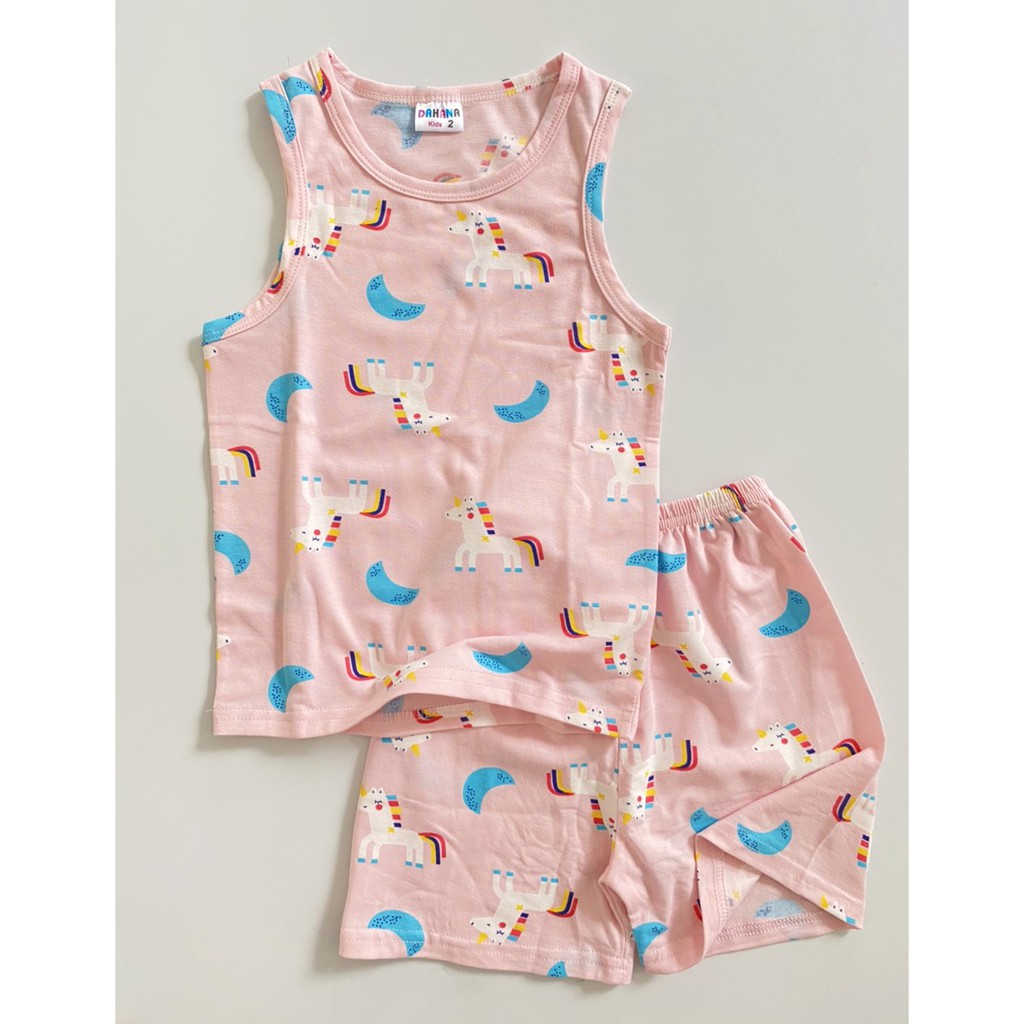Bộ Quần Áo Ba Lỗ Bé Gái Thun Cotton - Bộ Sát Nách Bé Gái Chất Cotton Mỏng Thoáng Mát Hình In Dễ Thương