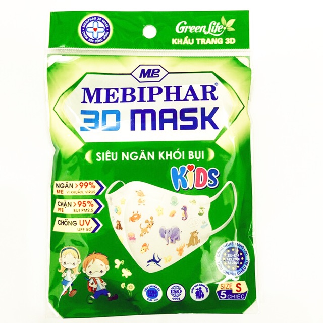 [Khẩu trang cao cấp 3D có họa tiết, cho trẻ 2 - 10 tuổi] 🇻🇳 Gói 5 cái khẩu trang MEBIPHAR Kids theo tiêu chuẩn Châu Âu