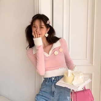 Áo dệt kim ZHELIHANGFEI tay dài cổ bẻ thêu họa tiết hoa thời trang cho nữ