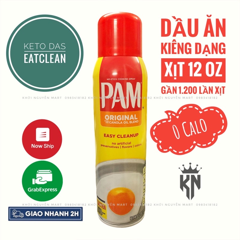 (Sỉ)[12oz] Dầu Ăn 0 Calo Dạng Xịt PAM Cho Keto/Das/Eatclean/Người ăn kiêng/Gymer