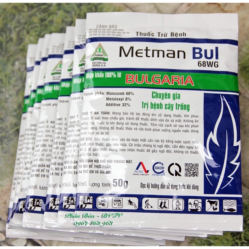 Diệt nấm bệnh cây cảnh theo cơ chế nội hấp cực mạnh METMAN BUL 68WG,gói 50gam