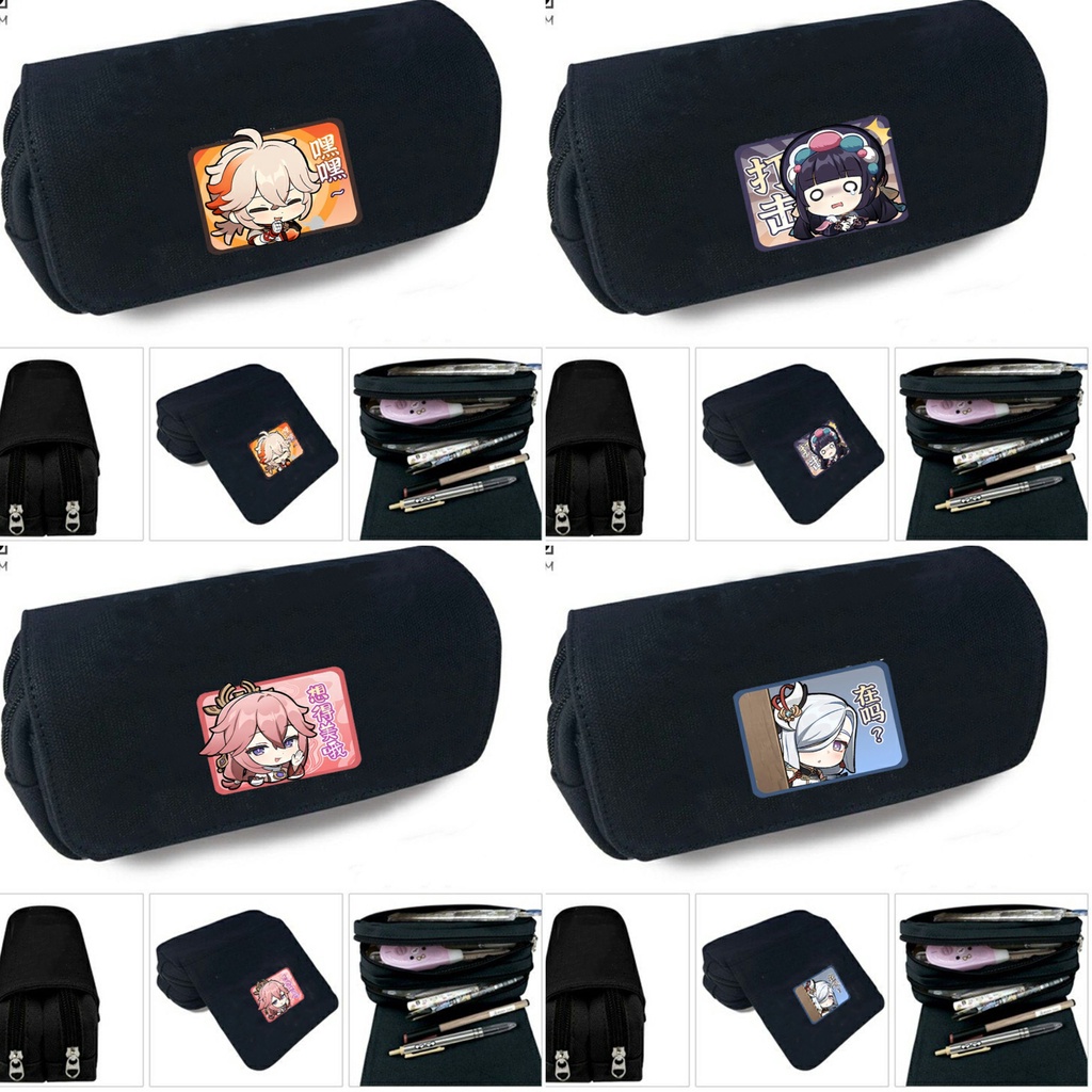 Hộp bút vải canvas khóa trắng GENSHIN IMPACT ver CHỮ NHẬT game anime chibi đi học tiện lợi
