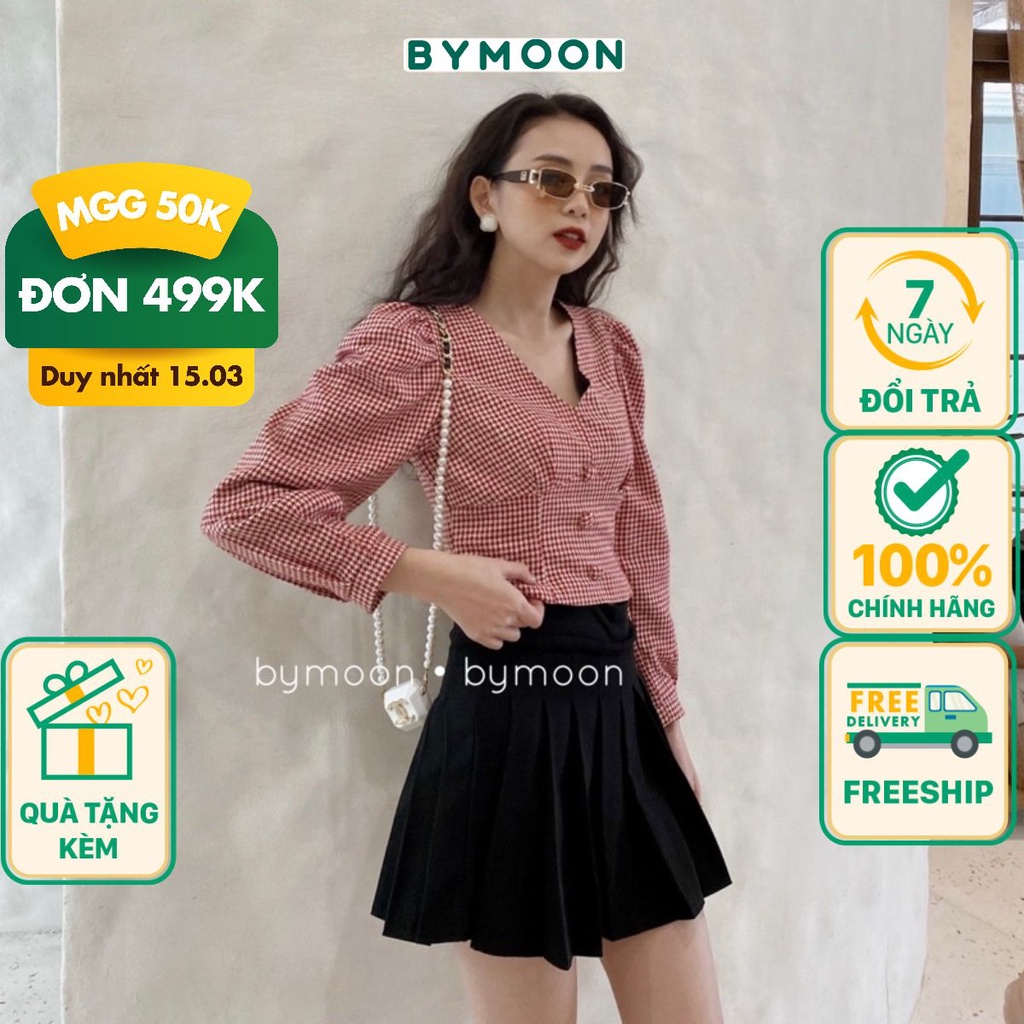 Áo croptop dạ tay bồng cúp ngực cúc bọc thời trang thiết kế ảnh thật BY MOON AK004 | BigBuy360 - bigbuy360.vn