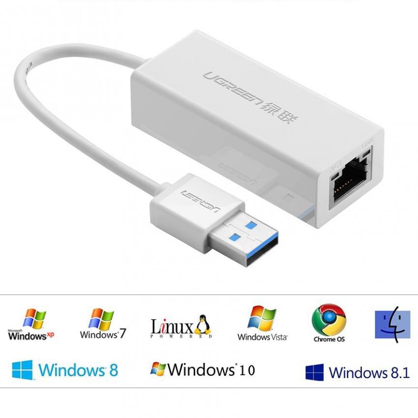 Bộ chuyển đổi USB 3.0 sang LAN 10/100/1000 Mbps UGREEN CR111 20255 (trắng)