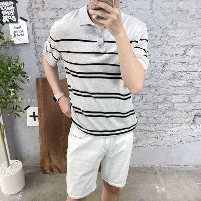 Áo polo nam BT cotton dệt, áo thun cổ bẻ kẻ ngang Hàn Quốc GATE6 - #4658