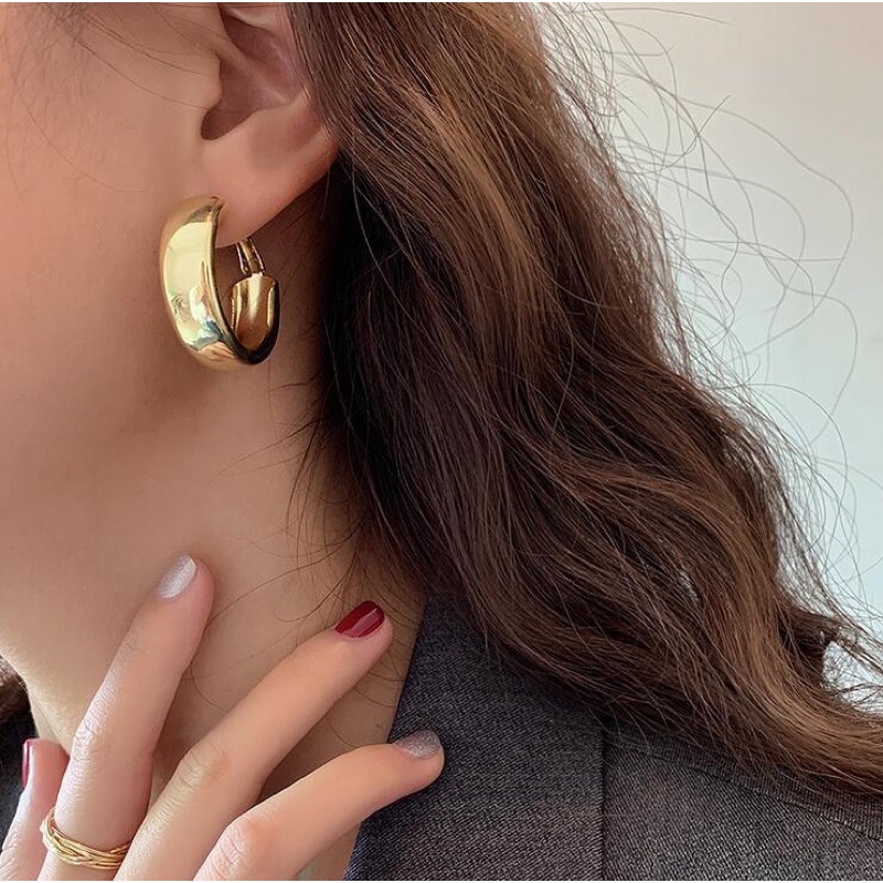 bông tai kim loại phong cách retro, khuyên tai chui bạc 925 sang chảnh