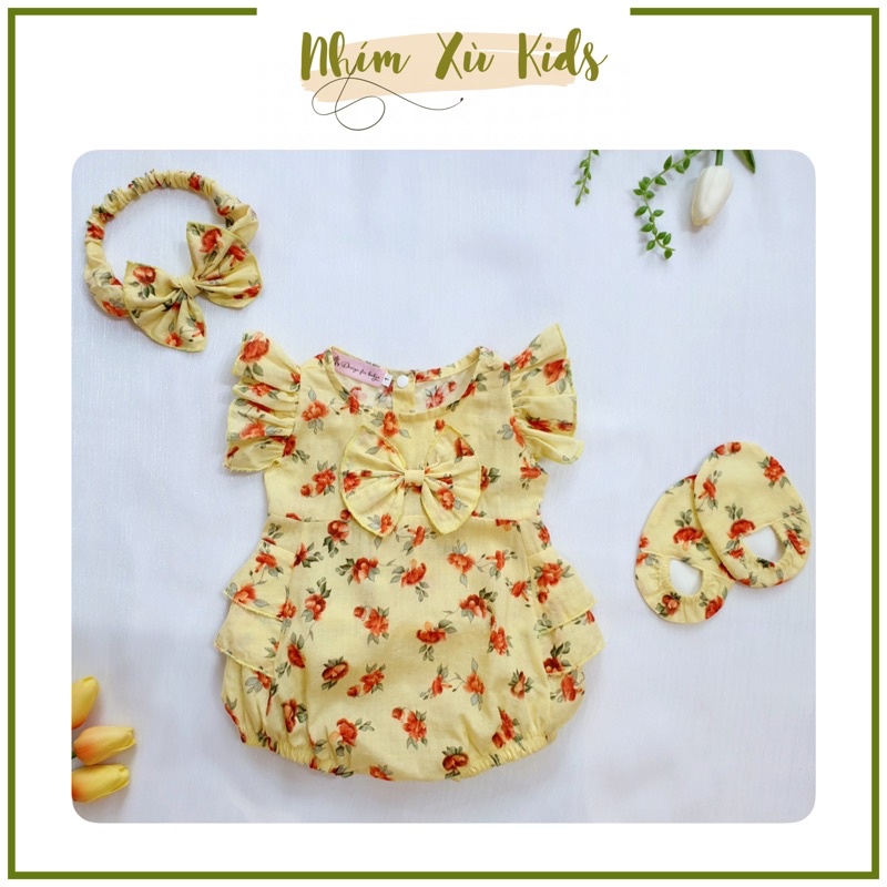 Body Hoa Trà Đỏ Trên Nền Vàng Của Vải Xô Boi [A467]