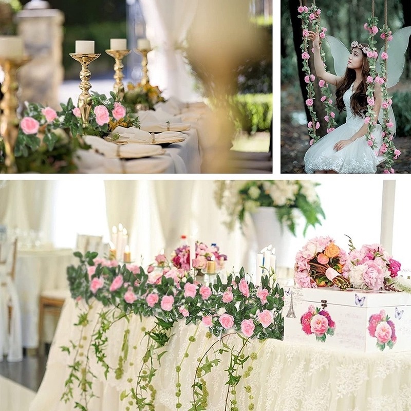 Dây Hoa Hồng Giả 69 Bông 1.8M Trang Trí Giáng Sinh / Tiệc Cưới / Sinh Nhật DIY