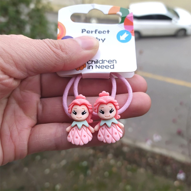 Set 2 Dây Cột Tóc Co Giãn Họa Tiết Hoạt Hình Dễ Thương Cho Bé Gái