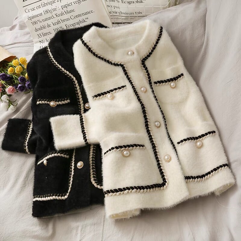 Áo khoác cardigan len lông khuy ngọc