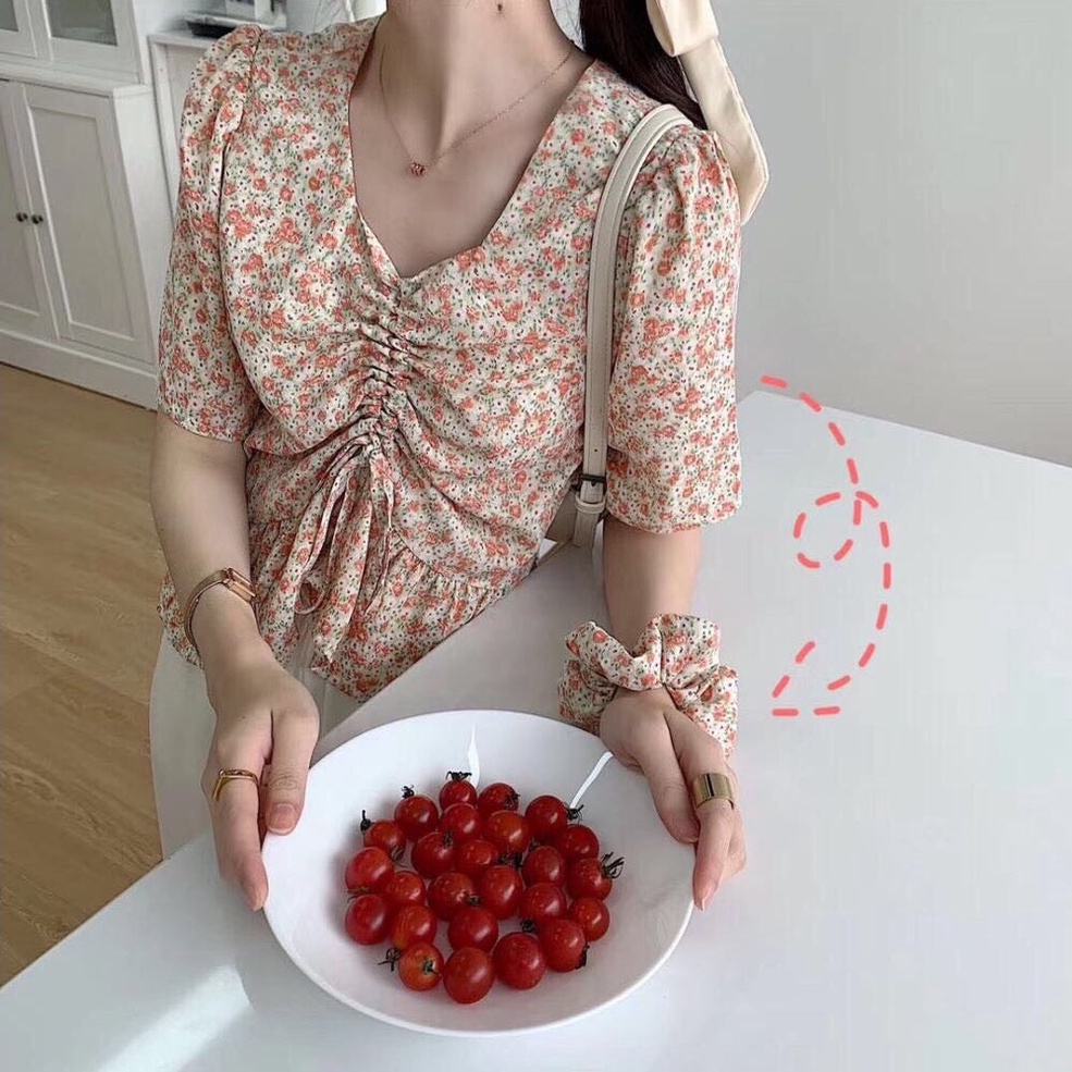 {HCM / CÓ SẴN / ẢNH THẬT} ÁO HOA NHÍ TAY NGẮN RÚT NGỰC DÁNG RỘNG