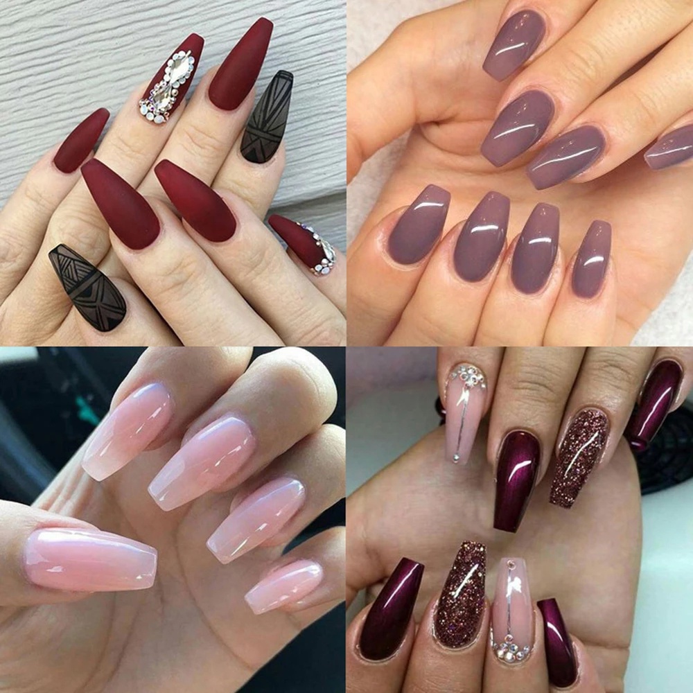Bộ 100 Móng Tay Giả / Móng Tay Giả / Móng Tay Giả Bằng Acrylic Trong Suốt / Che Phủ Toàn Diện / Móng Tay Giả Kiểu Pháp / Ballerina Kèm Hộp Đựng