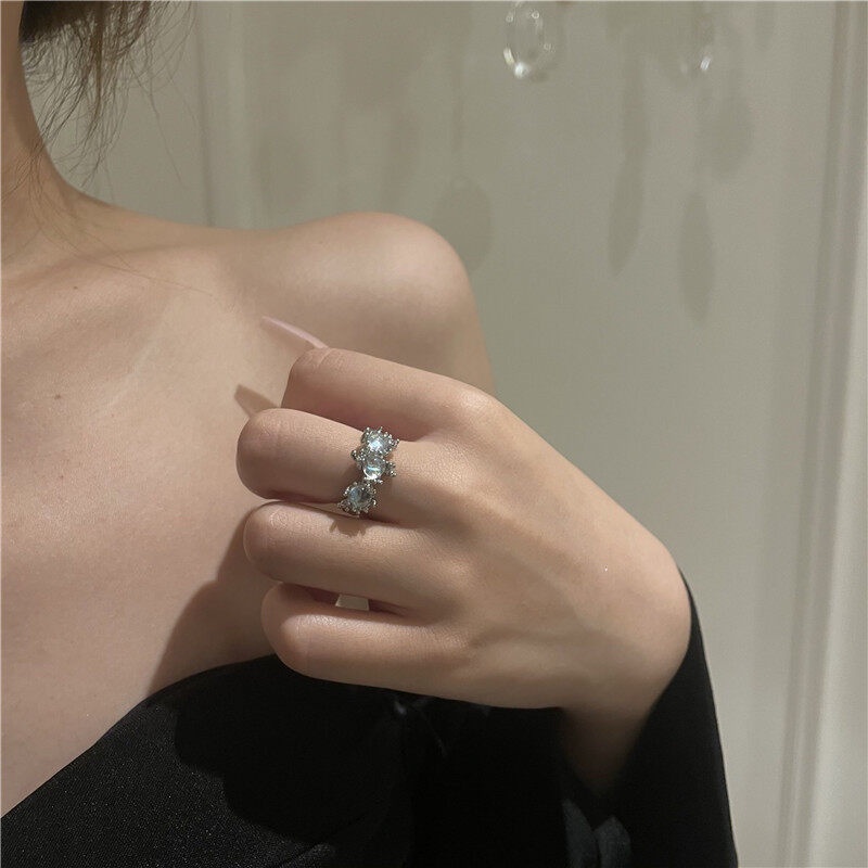 Nhẫn hở đính đá opal tự nhiên phong cách thiết kế thanh lịch cho nữ