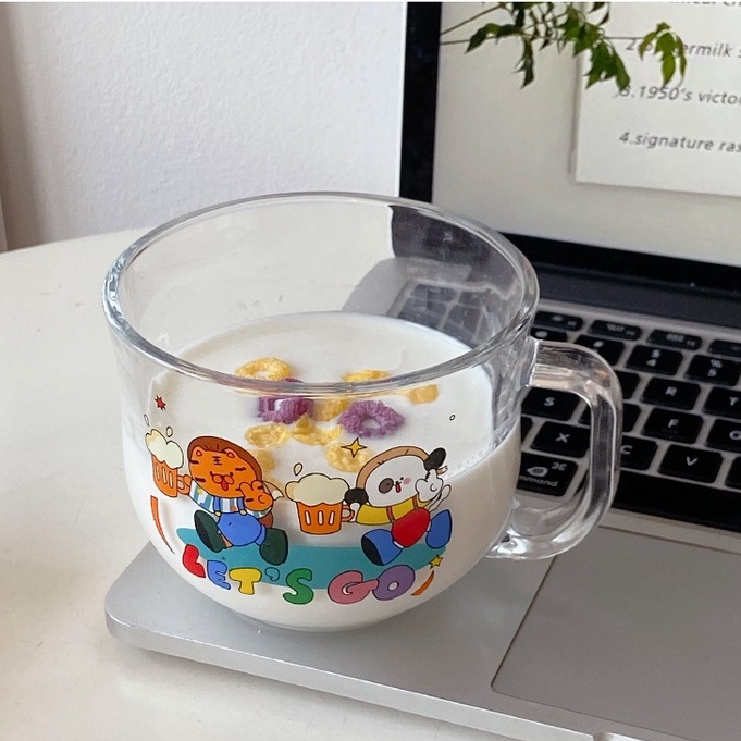 Tách Ly Cốc Thủy Tinh Ăn Sáng Ngũ Cốc Breakfast Cup Hổ và Cún